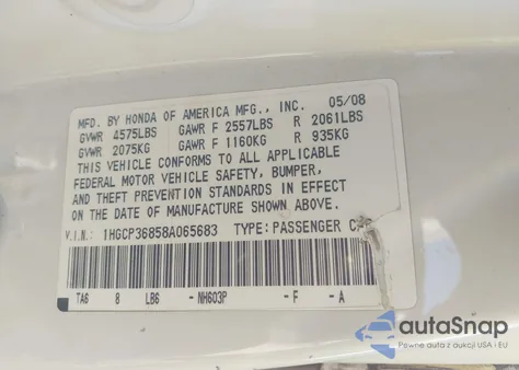 2008 Honda Accord 3.5 Ex-L z USA, uszkodzony, nr VIN 1HGCP36858A065683